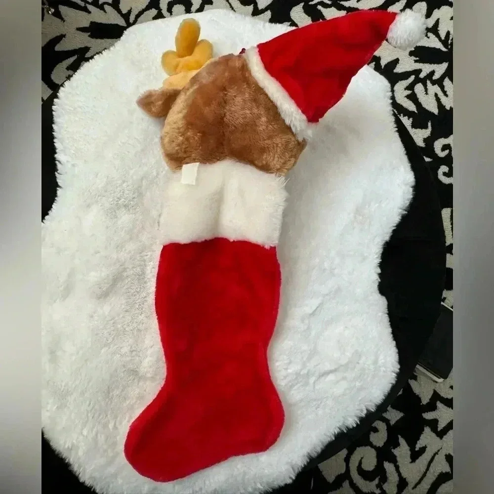 Vintage Christmas Stocking Teddy Bear Santa Hat Reindeer 80’s 90’s Cute Gift